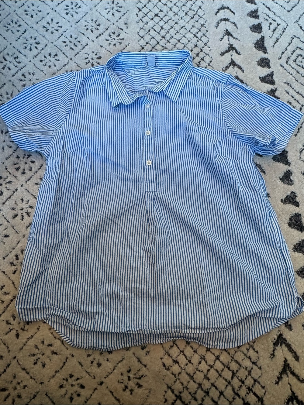 L.L. Bean Blue and White Vertical Stripe Button-Down Shirt